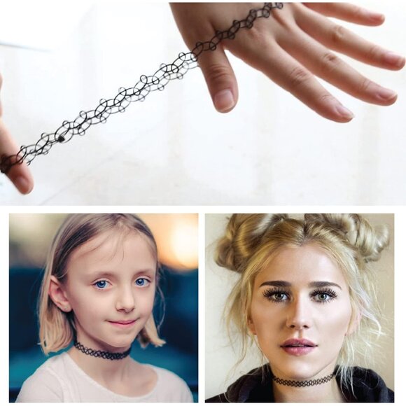 Gothic 2PC Faux Leather Choker Set – Adjustable 90s Tattoo Necklaces for Women - Picture 6 of 6